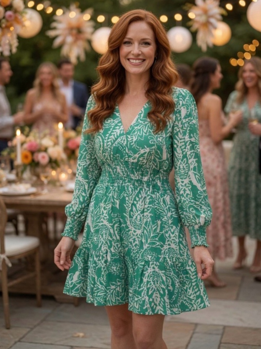 ZARA Green & White Paisley Linen Blend Ruffle Mini Dress Summer Vacation Resort